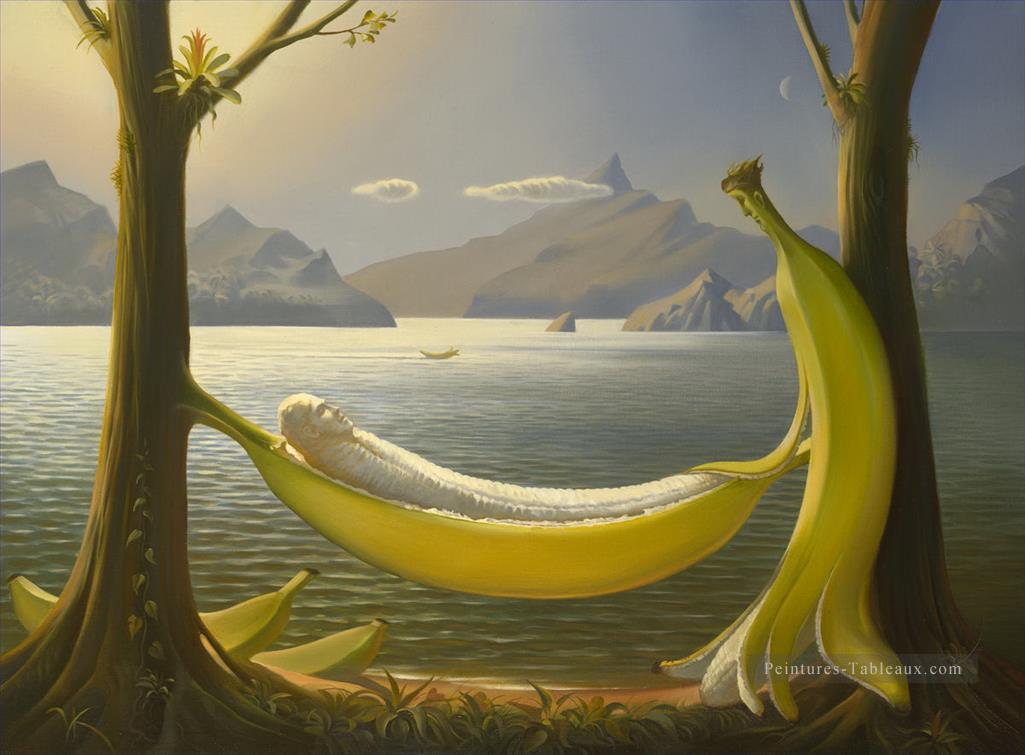 anniversaire d’or surréalisme balançoire banane Peintures à l'huile